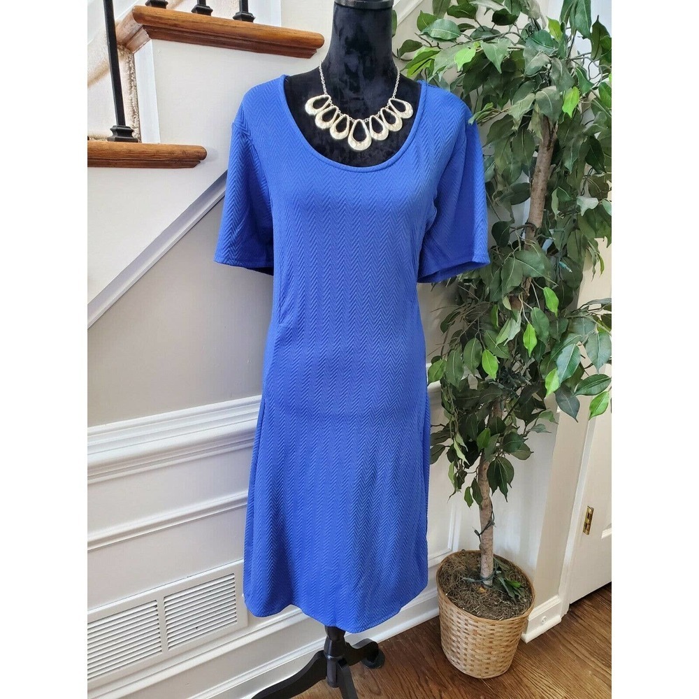 Avenue Womens Blue Polyester Round Neck Half Sleeve Knee Length Dress Size 26/28